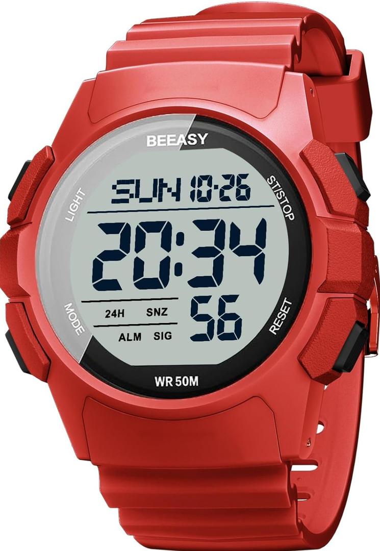 Beeasy Men Digital Sports Watch,Waterproof Watch with Stopwatch Countdown Timer Alarm Function Dual Time Rubber Strap Wrist Watch for Men/Student