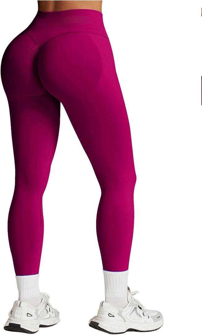 Impact Leggings for Women Hidden Scrunch Butt Leggings Seamless Workout Gym Yoga Pants Compression Tummy Control (Medium, Wild Berry)