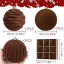 Waipfaru 9Pcs 3.94In Large Velvet Ornaments for Christmas Tree, Brown Velvet Christmas Ornaments Balls Set, Large Shatterproof Flocked Hanging Ornaments for Xmas Tree Wreath Garland Home Decor
