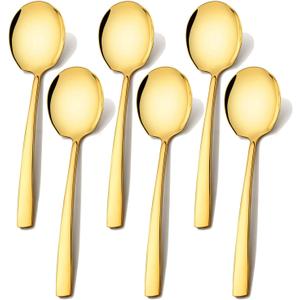 Extra Large Serving Spoons Set 11.7-Inch Gold Serving Utensils 18/8 Stainless Steel Big Metal Spoons for Buffet, Parties, Catering, Banquet - Dishwasher Safe (6-Pack, Gold)