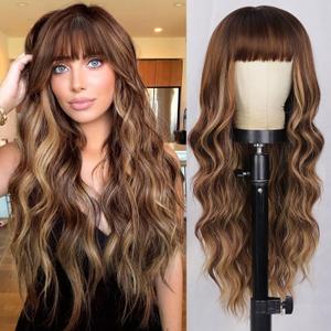 AISI QUEENS Wigs with Bangs - Long Wavy Wigs, Brown Highlight with Dark Roots, Heat Resistant Synthetic Fibre, Brown Mixed Blonde for Daily Party Use
8B/30#