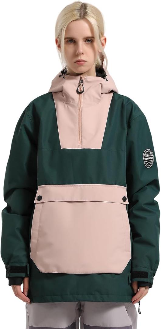 GSOU SNOW Women Ski Jacket Snow Coat Waterproof Windproof Snowboarding Jacket Coat Insulated Warm Winter (Large, Green Pink)