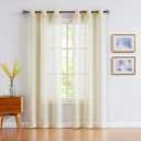 Fragrantex Yellow and White Semi Sheer Curtains 84 inch Long for Living Room Extra Long Bedroom Farmhouse Striped Curtain Window Drape Grommet Top 36" Wx84 L,2 Piece