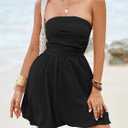 Wenrine Women's Sexy Strapless Summer Mini Dress Sleeveless Smocked A Lined Bubble Wedding Club Party Dress (S)