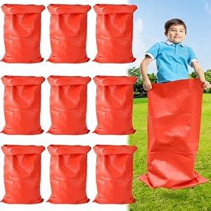UNIFAMILY 10pcs Potato Sack Race Bags for Kids and Adults, 40 x 24 IN Outdoor Lawn Games Bags, Race Bag for Family, Outdoor Lawn Games for Adults and Kids, Carnival Easter Party Birthday (Red)