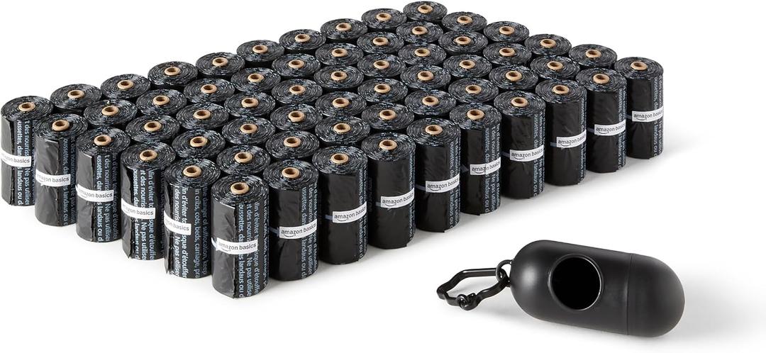 Amazon Basics Dog Poop Leak Proof Bags with Dispenser and Leash Clip, Unscented, 13" x 9", 900 Count (60 Rolls)