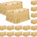 Fovths 16 Pack Luau Grass Table Skirt Natural 9 Feet x 29.5 Inch Hawaiian Table Skirt for Tropical Hawaiian Party Decorations Luau Party Costume Party, Straw Yellow