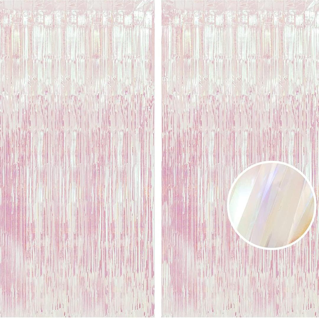 BRAVESHINE Party Decorations Iridescent Foil Fringe Backdrops - 2 Pack 3.2 x 6.5 ft Holographic Tinsel Photo Booths Pros Streamer Curtains for Easter Girl Birthdays Engagement Unicorn Parties - Clear