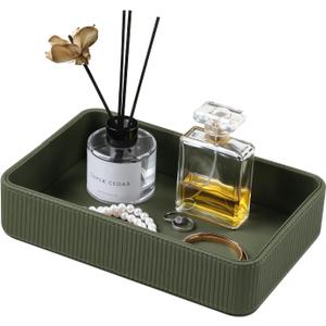 PU Leather Valet Tray Organizer, Modern Nightstand Organizer Bedside Desktop Storage for Womens and Men, Decorative Perfume Trinket Catchall Vanity Tray for Key Watch Wallet (Green)