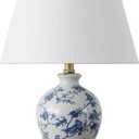 JONATHAN Y 24" Blue/White French Country Ceramic Floral Urn Table Lamp, White Linen Shade, Chinoiserie Ginger Jar Bedside Lamp for Living Room Bedroom, LED Bulb (JYL3009B)