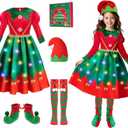 Meland Elf Costume for Kids - Light Up Elf Dress for Girls Holiday Outfit, Christmas Costume for Toddler Girl 3-10 Years Old (9-10 Yearts)