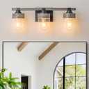 3-Light Farmhouse Bathroom Light Fixtures Over Mirror, Rustic Bathroom Vanity Lights Black and White Painted Industrial Vintage Wall Sconces Light with Clear Glass Shade