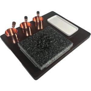 Stained Bamboo Granite Cooking Slab for Steak, Grill Stone Set for BBQ/Meats/Hibachi/Parties, Indoor Cooking