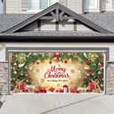 ZTHMOE 1PC 16x7ft Merry Christmas New Year Garage Door Banner Decorations Xmas Winter Pine Tree Gift Balls Photography Backdrop Home Family Wall Cover Holiday Party Supplies