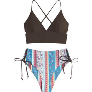 ZAFUL Women Tankini Set, Ribbed High Cut Surplice Swimsuit Bathing Suit with Spaghetti Straps (Small, 4-white-black) ZAFUL Women Tankini Set, Ribbed High Cut Surplice Swimsuit Bathing Suit with Spaghetti Straps (Small, 4-white-black)