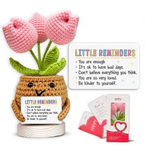 2 x Gossby Handmade Positive Tulip Flower Crochet - Little Reminder You are Enough - Inspirational Gift for Women - Positive Energy, Apreciation, Farewell, Retirement, Goodbye Gift for Coworker