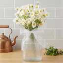 Fake Flowers in Vase, 12Pcs Small White Daisy Flowers Artificial Arrangement with Glass Bud Vase for Centerpiece Table Decoration Faux Flowers for Spring Decor Daisy Birthday Party Decorations