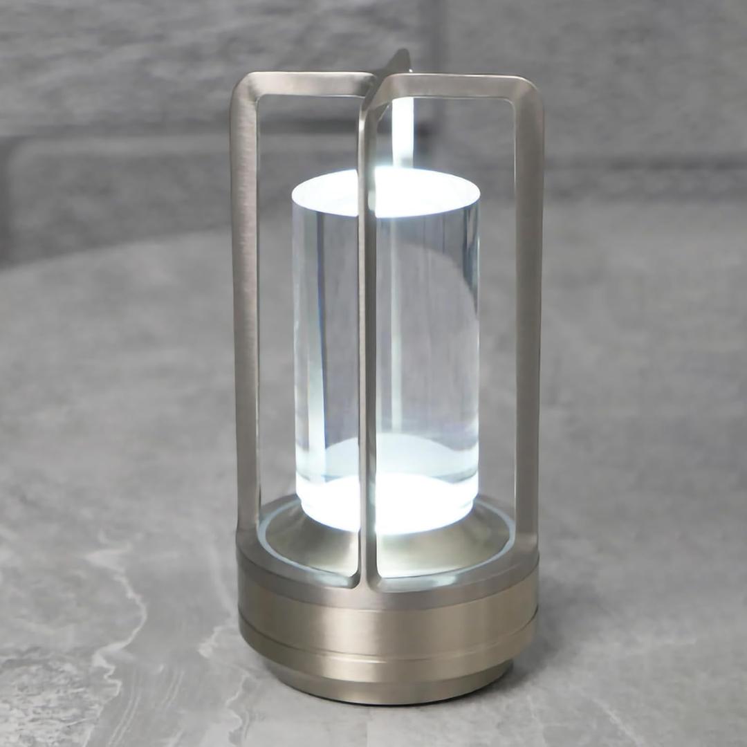 Candico Cordless Bedside Table lamp Rechargeable Portable Touch,2000MA Battery Operated Lamps LED Night Light,3Color Stepless Dimming Crystal Lantern Suitable bedrooms,Bars,cafes,Camping,Silvery