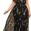 Women's 2025 Formal Dresses Sequin Mesh A-Line V-Neck Maxi Dress Evening Gown Plus Size, Black 
