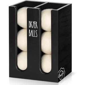 Magnetic Dryer Ball Holder Wall Mount for Washer Dryer, Wood Laundry Organizer and Storage, Wool Dryer Balls Container Dispenser Basket with Magnetic Lint Bin, Laundry Room Accessories and Essentials