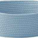 JMvicyroam Woven Basket,Small Rope Storage Bin with Handles & Ribbon Bag, Organizer for Shelves Closets,Gift Basket Empty for Birthday,Books,Dog Toys, Blue (1 Pack)