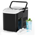Ice Makers Countertop, Portable Ice Machine with Handle, 6 Mins 9 Bullet Cubes with Basket and Scoop, 26lbs in 24Hrs, Auto-Cleaning, for Home, Kitchen, RV, Camping, Black