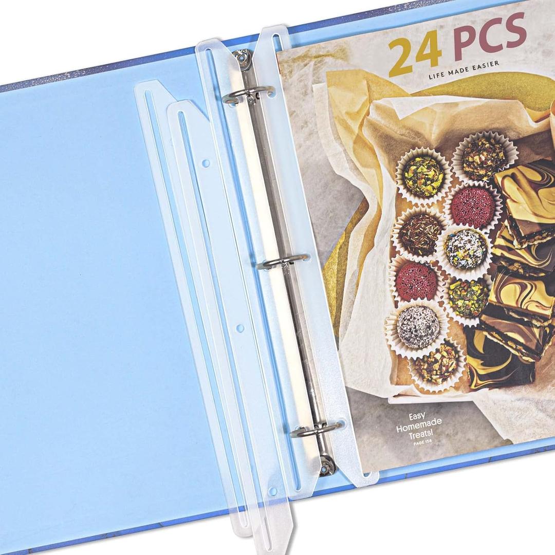 40Pcs 3 Hole Punched Magazine Holders, Magazine Organizer, 3 Ring Binder Insert Strips, Translucent White