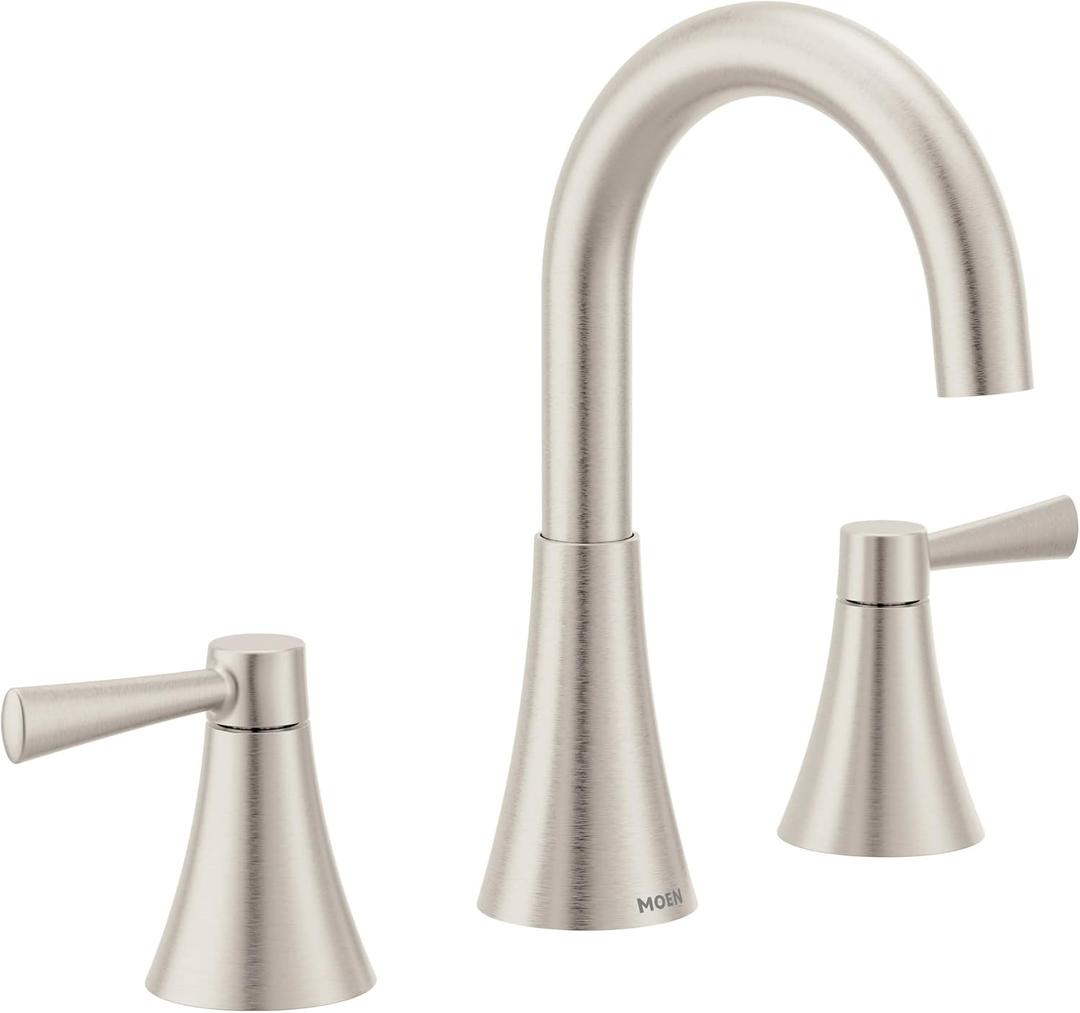Moen Ronan Spot Resist Brushed Nickel Two-Handle Widespread Modern Bathroom Faucet, Valve Included, 84023SRN Moen Ronan Spot Resist Brushed Nickel Two-Handle Widespread Modern Bathroom Faucet, Valve Included, 84023SRN