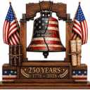 USA 250th Anniversary Wooden Plaque, 250th Anniversary Decorations, USA 250th Anniversary Merchandise, 250 Anniversary USA Merchandise, Liberty Bell Patriotic Table Decor, 4th of July Decorations, American Flag Independence Day Gift, Desk Shelf Display 1776-2026