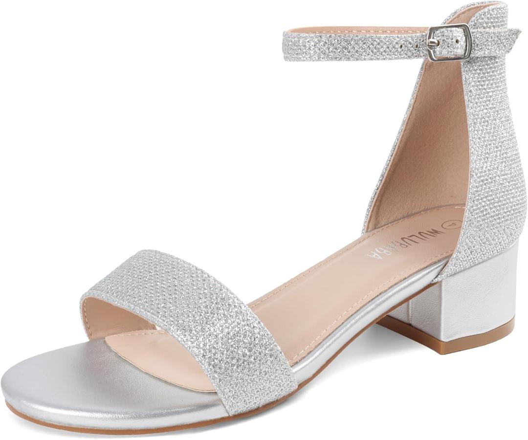 Wulubaba Girls Dress Shoes Low Heel Flower Girl Sandals | Open Toe, Ankle Strap, Wedding Party, Little And Big Girls