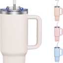 40 oz Tumbler with Handle and Straw Lid, Insulated Reusable Stainless Steel Water Bottle Travel Mug Cupholder Friendly Double Wall Vacuum Sealed Cup 