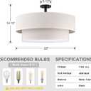 5 Light 22" Cream Fabric Black Semi Flush Mount Close to Ceiling Light Fixture