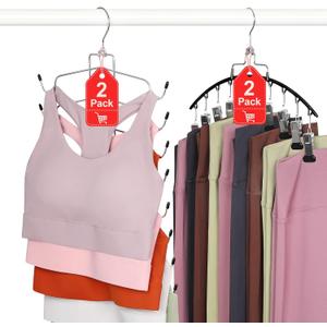 TOPIA HANGER 4 Pack Gym Clothes Organizer, 2 Pack Tank Top Hangers with 2 Pack Leggings Hangers Space Saving Hang 20 Sets Tank Top Bra with Leggings Shorts Pants Yoga Outfits for Closet Black CT78B
