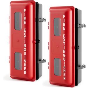 2 x DoubleFill 2 Pcs 10 lb Fire Extinguisher Cabinet Box with Internal Rope Fastening and External Latch Sturdy Plastic Holder Case Vandal-Resistant Weatherproof Protect Indoor Outdoor (26 x 12 x 9 in)