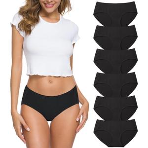 Wealurre Cotton Bikini Women's Breathable Panties Seamless Comfort Underwear (Black, M)