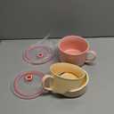 Nuenen 2 Pcs Soup Bowls with Lids and Handles 30 oz Microwave Safe Ceramic Soup Mug Microwavable Ramen Containers with Lids Large Colorful Cups for Noodle Cereal kitchen(Pink, Yellow)