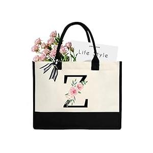 Personalized Gifts for Women - Initial Canvas Tote Bag & Makeup Bag, Custom Bags for Beach, Christmas, Wedding, Birthday, Holiday, Monogram Birthday Gifts for Women, Mom, Wife, Teacher, Friend - Z