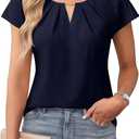 Blooming Jelly Womens Dressy Business Casual Tops Work Trendy Short Sleeve Shirts Summer Cute Pleated Blouses (Blue, L)