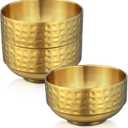 3 Pcs 4.5 In Gold 304 Stainless Steel Bowls Small, 13Oz Double Walled Soup Bowls, Thick Non Slip Appetizer Snack Bowls, Small Metal Serving Bowls for Sauces, Rice, Noodles, Ice Cream, Oat (3 pcs)