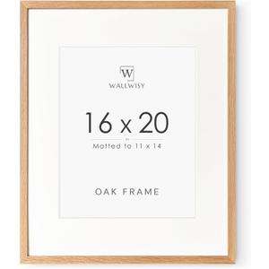16x20 Picture Frame, Solid Oak 16x20 Picture Frame with Mat, 20x16 Natural Wood Frame for Wall Art Photo, Set of 1