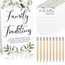 Fumete 61 Pieces Babyshower Games Include 1 Family Traditions Standing Sign and 50 Family Traditions Activities Cards with 10 Pencils(Greenery)
