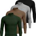 4 Pack Men's Mock Turtleneck T-Shirts Cotton Ribbed Knitted Long Sleeve Pullover Slim Fit Casual Basic Sweaters(Dark Green, Coffee, Gray, Black,Large) (Black, L)