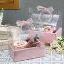 Honeydak 10 Pcs Mother's Day Cake and Flower Clear Boxes with Handle Ribbon Cajas Para Arreglos Florales Portable Transparent Gift Packaging for Wedding Birthday Party Supplies(Regular,4 Inch,Pink)
