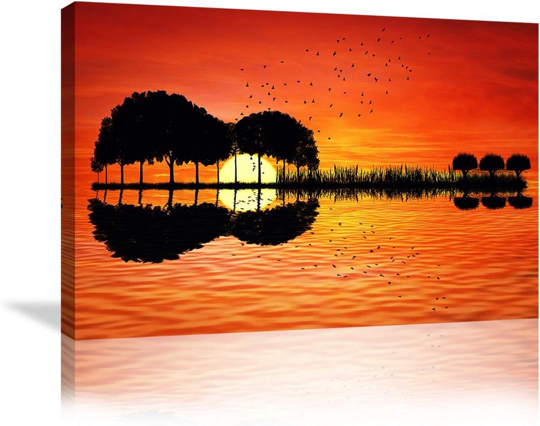 Urttiiyy Music Abstract Guitar Tree Lake Sunset Art Canvas Painting Living Room Decorating Painting Home Decor HD Printed Artwork Poster Framed Ready to Hang (36''Wx24''H, Guitar Artwork)