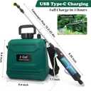 Battery Powered Sprayer 2 Gallon, Powerful Electric Garden Sprayer with 3 Mist Nozzles, USB Rechargeable Handle, Retractable Wand and Adjustable Shoulder Strap for Irrigation, Weeding(Green)
