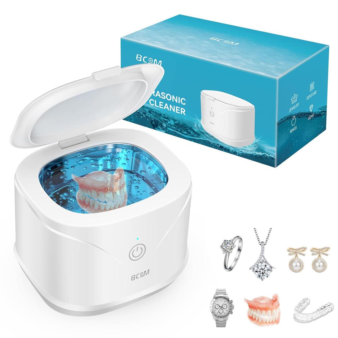 BCOM Retainer Cleaner,Jewelry Cleaner Ultrasonic Machine 46kHz, Jewelry&Retainer Cleaner 2-in-1 Professional Portable Dental Jewelry Pod Deep Clean forJewelry,Retainer,Mouth Guard,Ring Valentines Gift (White)