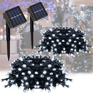 2 Pack Solar String Lights Outdoor, Total 100 LED Each 20Ft with 8 Lighting Modes for Yard, Fence, Balcony, Party, Christmas Tree Decorations (Warm White Light