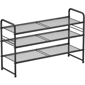 SUFAUY 3-Tier Mesh Shoe Rack, Closet Metal 33" Wide Shoe Shelf Heavy Duty, Black