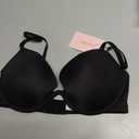 IHOIU Push Up Bra Deep Plunge Thick Padded Add Cup Smooth T Shirt Bras Underwire Demi Low Cut Molded Bralette(Pure Black, 34D)