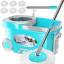 FunClean Spin Mop and Bucket,Mop and Bucket with Wringer Set for Home,360 Spinning Mopping Floor Cleaning Tool with 6 Microfiber Replacement Head Refills,61" Extended Handle, 2X Wheel - Blue